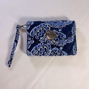 Vera Bradley Paisley Wristlet - Navy and Light Blue